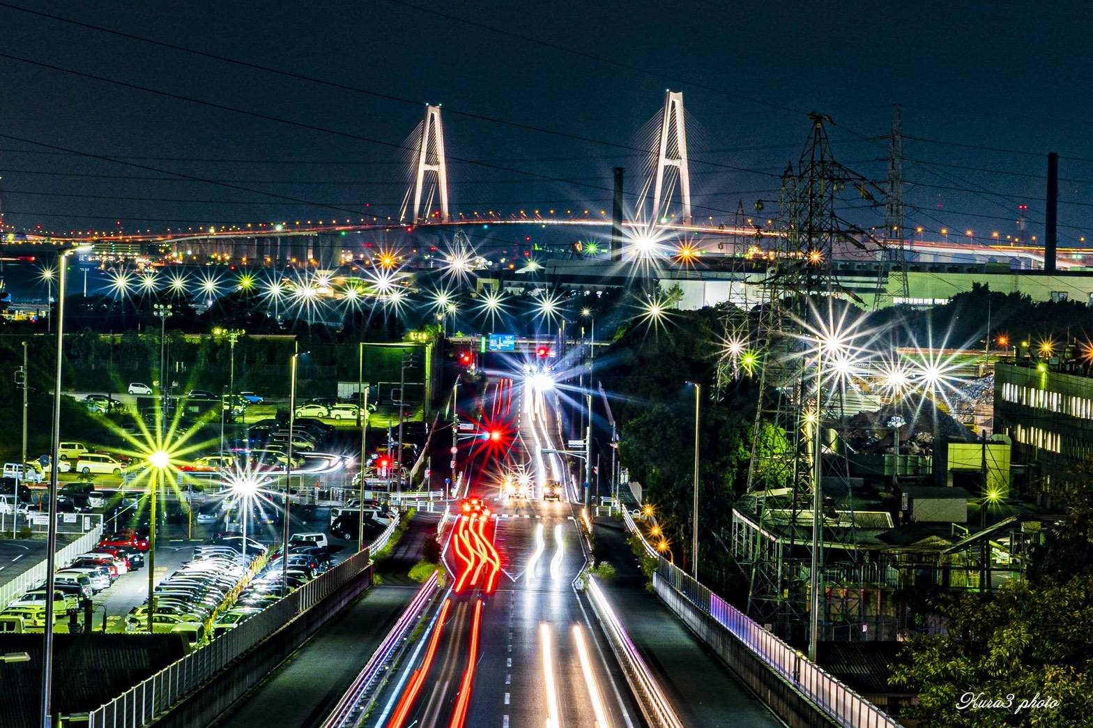 平洲と大仏を訪ねる花の道連絡橋から見た夜景