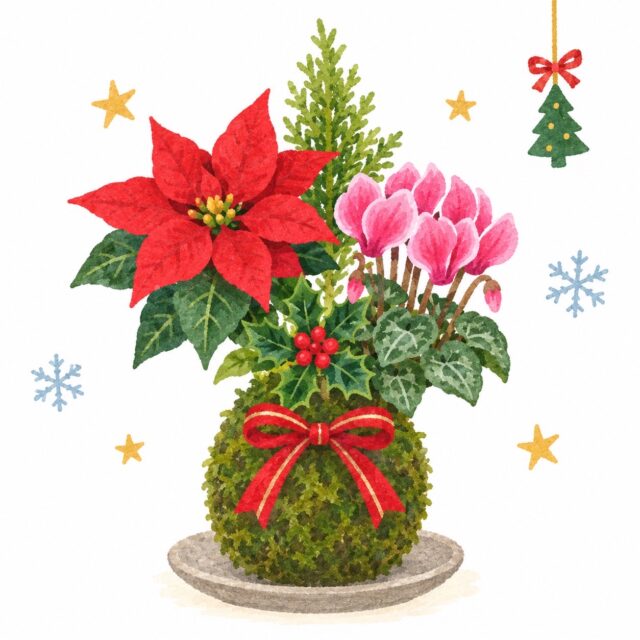 寄せ植え苔玉作り～クリスマスバーション～