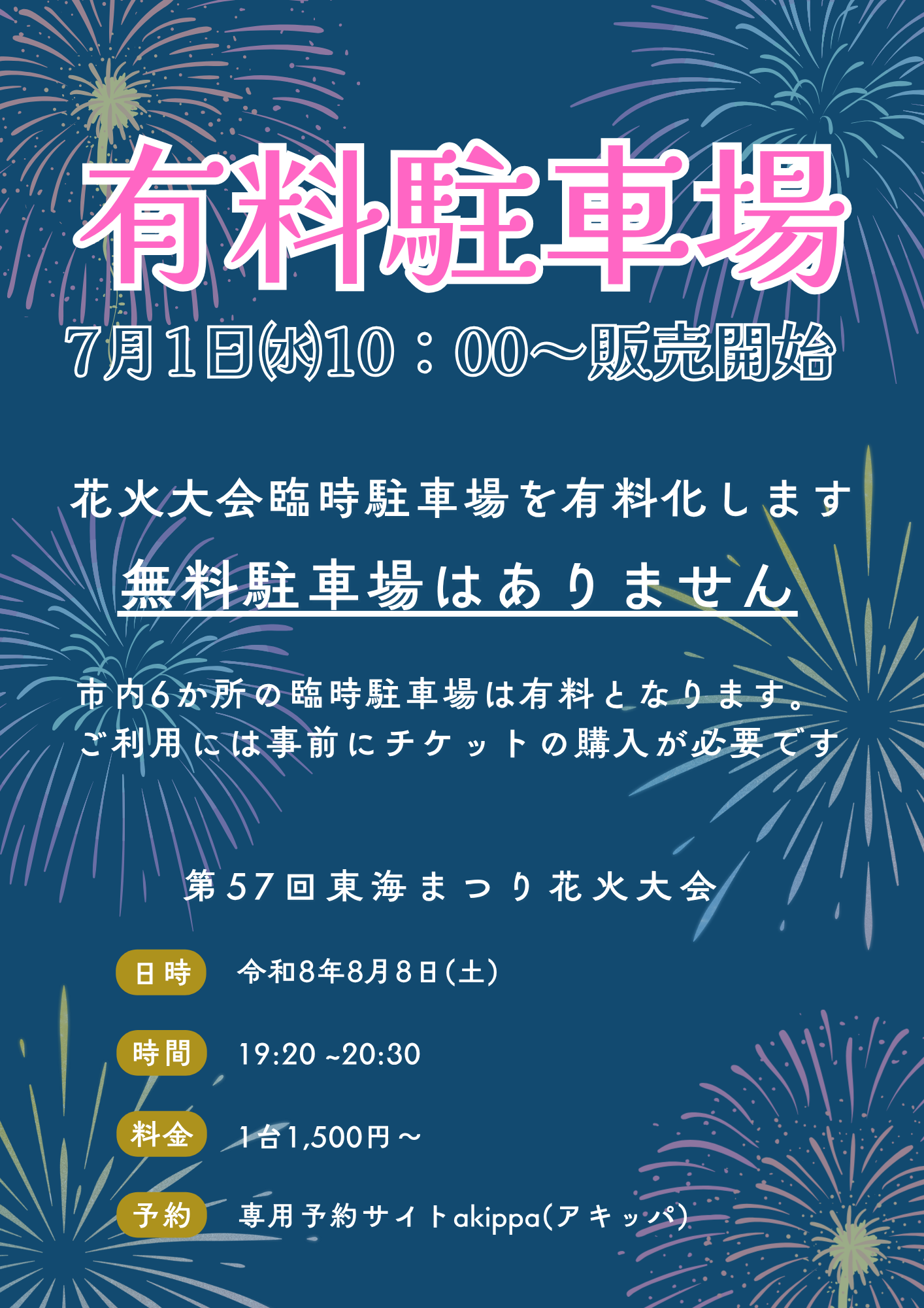花火大会 有料駐車場販売のお知らせ